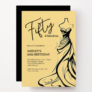 Convite Cinquenta Vestido Fabuloso Dourado Aniversário de