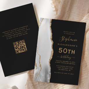 Convite Cinquentenário Código QR Ágata Branco Dourado