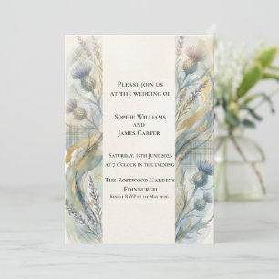 Convite Cinta Dourada de Tule Azul Suave Escocesa Tartã Ca