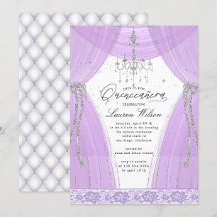 Convite cintilação de candelabro roxo luxuoso Quinceaner