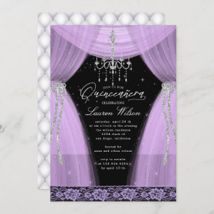 Convite cintilação de candelabro roxo luxuoso Quinceanera