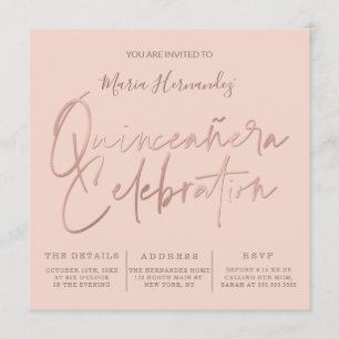Convite Cintura Dourada de Rosa Minimizada Quinceañera