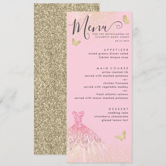 Convite Cintura Dourada Rosa Rosa Moderna, Brilhante Cince (Frente/Verso)