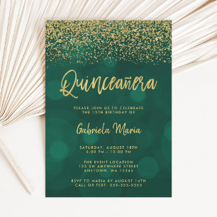 Convite Cintura Verde Dourada do Livro Moderno Quinceanera