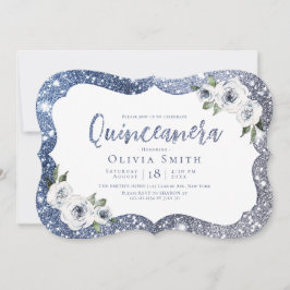 Convite Cinturão azul-faísca e Quinceanera floral