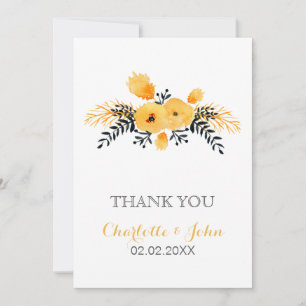 Convite cinza amarela casamento floral Obrigado