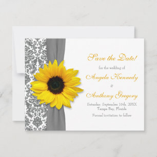 Convite Cinza Amarela Sunflower Casamento tema damasco Sal