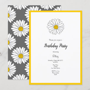 Convite Cinza Amarelo-branca-margarida Padrão Amarelo-bra