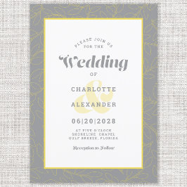 Convite Cinza Amarelo | Padrão moderno de folhas de Abstra