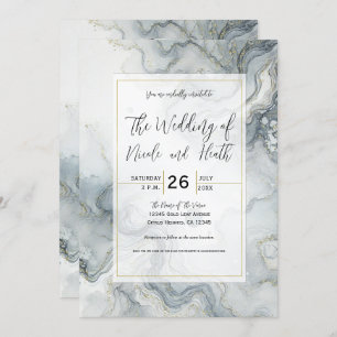 Convite Cinza Azul e Casamento de Praia da Beachy Watercol