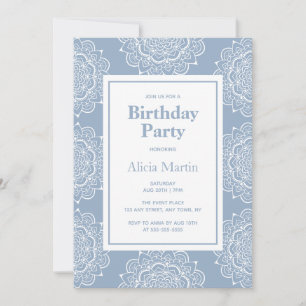Convite Cinza Azul e Festa de aniversário Flor Branco Mand
