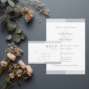 Convite Cinza Azul Empoeirado Listras Brancas Elegante RSV