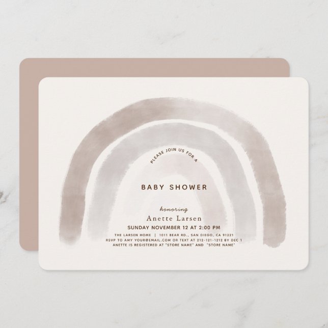 Convite Cinza bege Chá de fraldas arco-íris  (Frente/Verso)