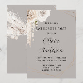 Convite Cinza Beige Festa de solteira de Pérolas Brancas