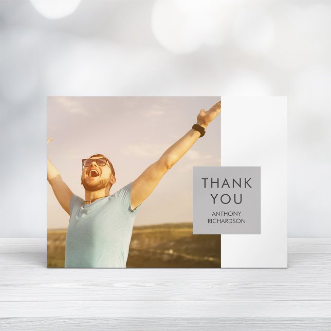 Convite Cinza Block | Formando de fotos Obrigado (Criador carregado)