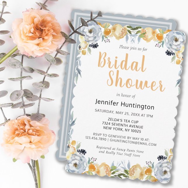 Convite Cinza bonito Boho Chá de panela Peach Floral (PRETTY BOHO GRAY PEACH FLORAL BRIDAL SHOWER BRIDAL SHOWER INVITATION
)