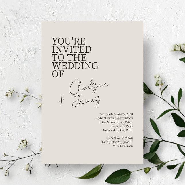 Convite Cinza | Casamento Minimalista Chic Script (Criador carregado)