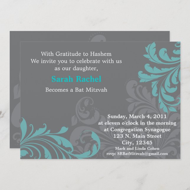 Convite Cinza - chamada azul (Frente/Verso)