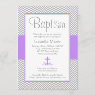 Convite Cinza Chevron Roxple Cross Girl Baptism