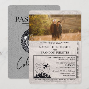 Convite Cinza Colorado Passport Wedding