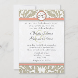 Convite Cinza Damask with Coral & Cinza Wedings Invtions
