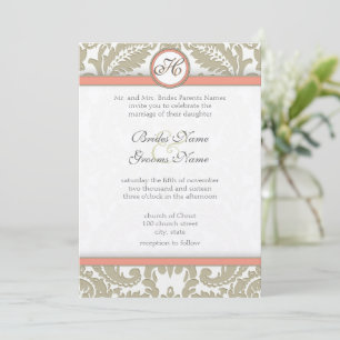 Convite Cinza Damask with Coral & Cinza Wedings Invtions