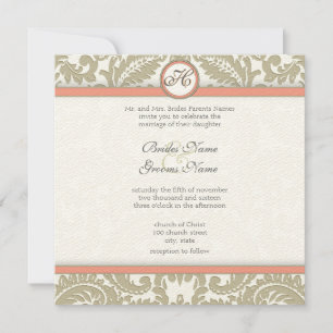 Convite Cinza Damask with Coral & Cinza Wedings Invtions