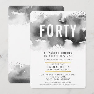 Convite cinza de aniversário de 40 anos INVITE na moda