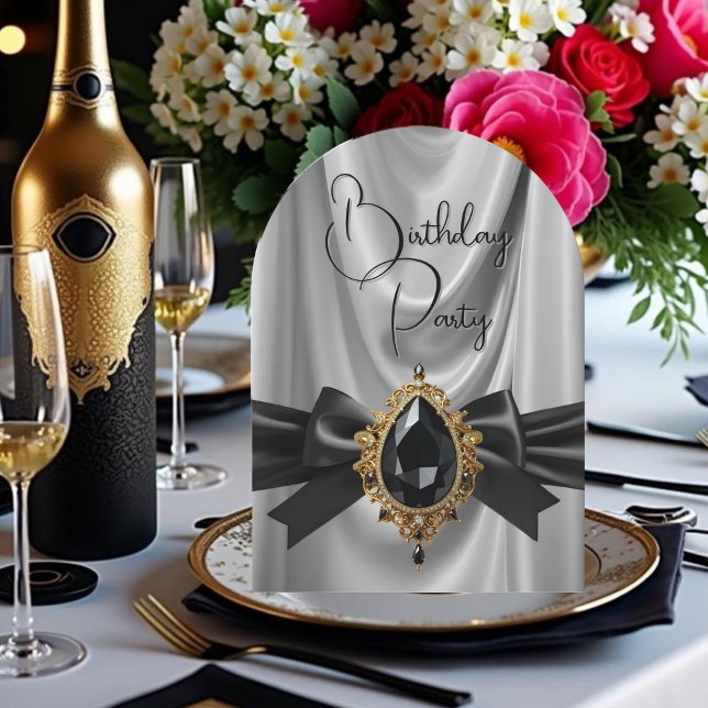 Convite Cinza de aniversário Elegante Arco de Joia Negra D (Criador carregado)