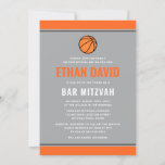 Convite Cinza de basquete moderna e bar laranja mitzvah<br><div class="desc">Moderno,  tema de basquete,  convites de bar mitzvah com bordas laranja. Cinza leve com a Estrela de David. Todas as cores são editáveis na ferramenta design</div>