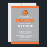 Convite Cinza de basquete moderna e bar laranja mitzvah<br><div class="desc">Moderno,  tema de basquete,  convites de bar mitzvah com bordas laranja. Cinza leve com a Estrela de David. Todas as cores são editáveis na ferramenta design</div>