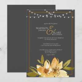 Convite Cinza de carvão vegetal elegante, Casamento amarel