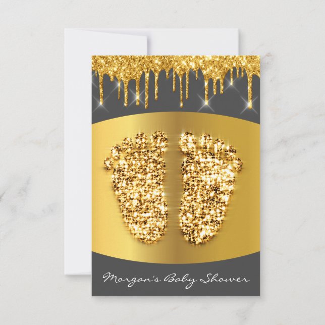 Convite Cinza de cinza pica o Chá de fraldas real Dourado (Verso)