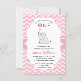 Convite Cinza de Elefante Rosa, primeiro aniversario de Ga