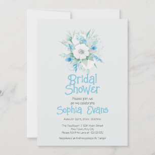 Convite Cinza de Flores Azul e Branco