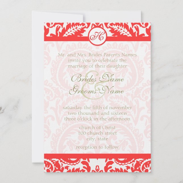 Convite Cinza de Font do Dragão Brilhante Coral Damask (Frente)