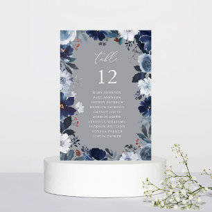 Convite Cinza de Gráfico de Número de Tabela Floral Azul e