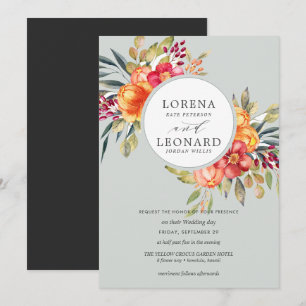 Convite cinza de luz de casamento com flores pintadas mono