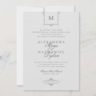 Convite Cinza de monograma e casamento negro