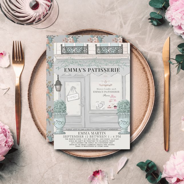 Convite Cinza de Patisserie da Bakery Francesa, Chá de fra (Criador carregado)