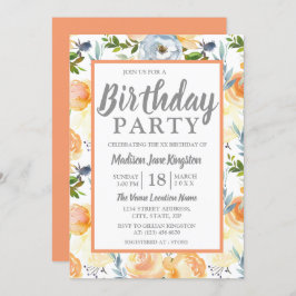 Convite Cinza de pêssego tropical Festa de aniversário de 