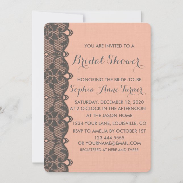 Convite Cinza de Pêssego Vintage Chá de panela (Frente)