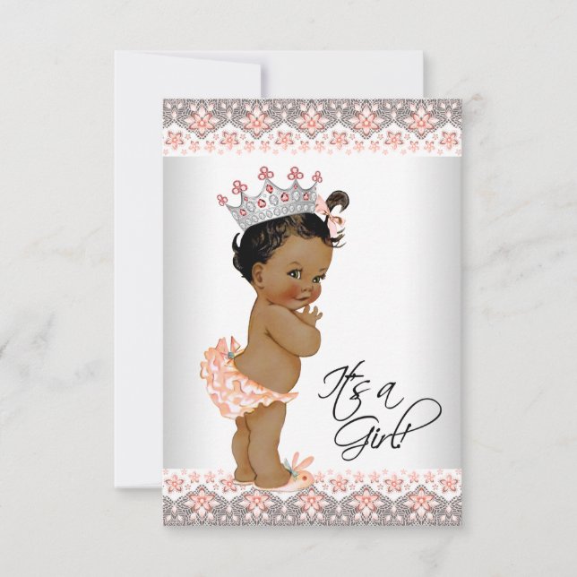 Convite Cinza de Pêssego Vintage e Chá de Bebê Étnica (Frente)