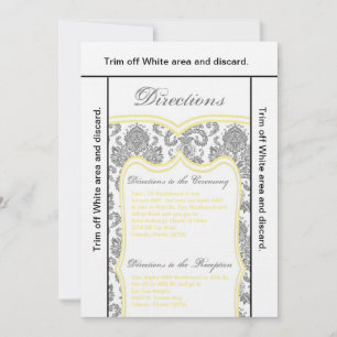Convite Cinza de placa de direção 3,5x6 Yello Damask