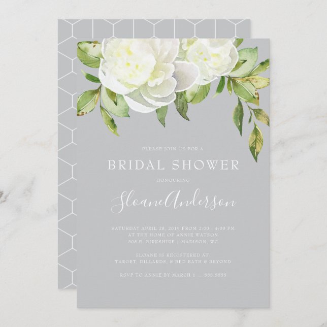 Convite Cinza de Primavera de Aquarela Chá de panela de Pe (Frente/Verso)