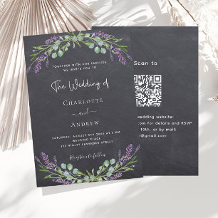Convite cinza de quadro de lavanda QR RSVP casamento de lu