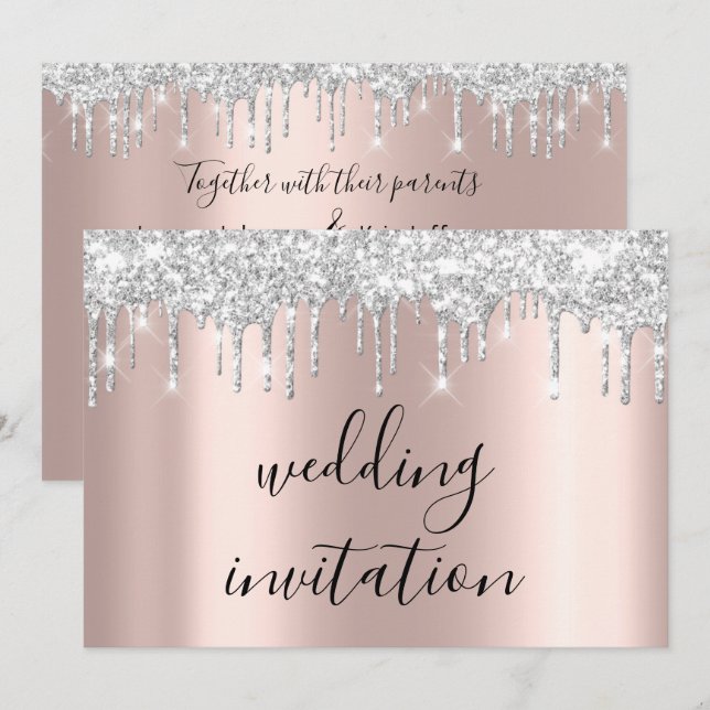 Convite Cinza de Rosa de  de prata pingando Cinza de faísc (Frente/Verso)