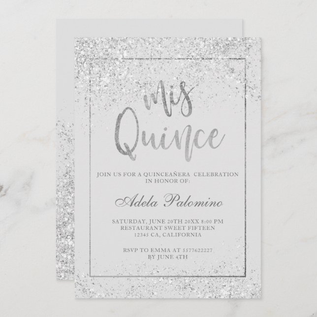 Convite Cinza de script de imagem de relva Quinceañera (Frente/Verso)