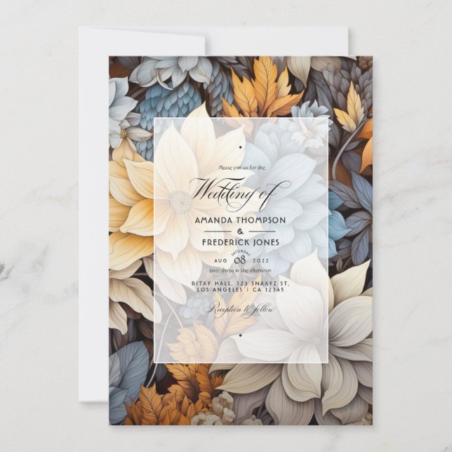 Convite Cinza e Casamento Floral Brown (Frente)