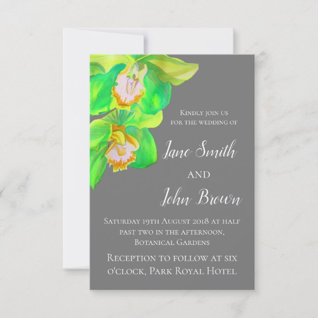 Convite Cinza e casamento simples de orquídea branca (Frente)